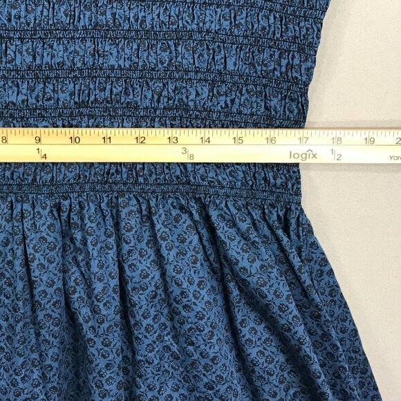 GAP Dress Women's XL Blue Floral Pullover Mini Smocked Ruffle Sleeve Pockets - Picture 14 of 16